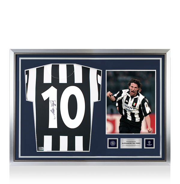 記念グッズ Azzuri Alessandro Del Piero Signed Shirt Alessandro Del Piero Official UEFA Champions League Back Signed