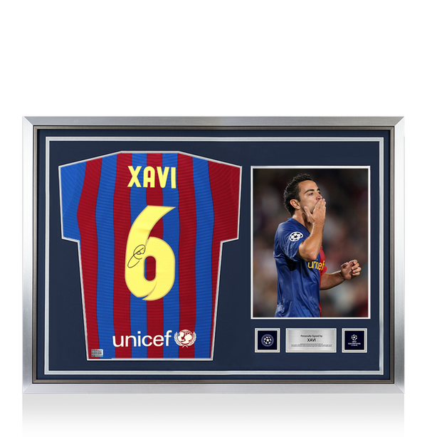 Xavi Official UEFA Champions League Back Signed and Hero Framed FC