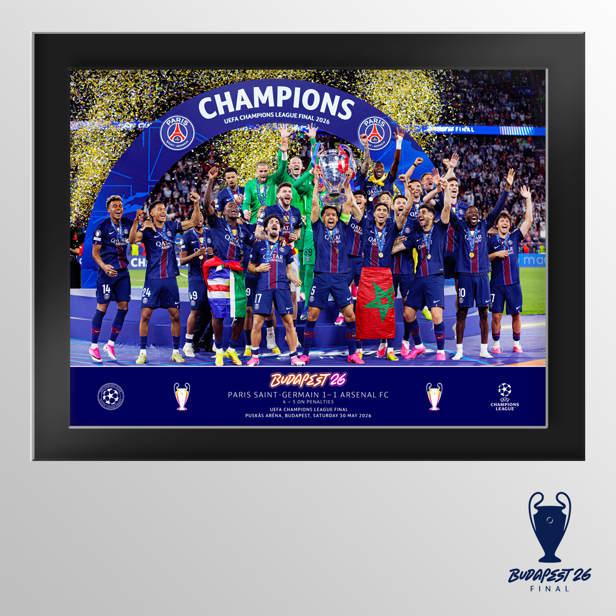 2026 UEFA Champions League Final Budapest Tempered Glass Winners Trophy Lift - Paris Saint-Germain