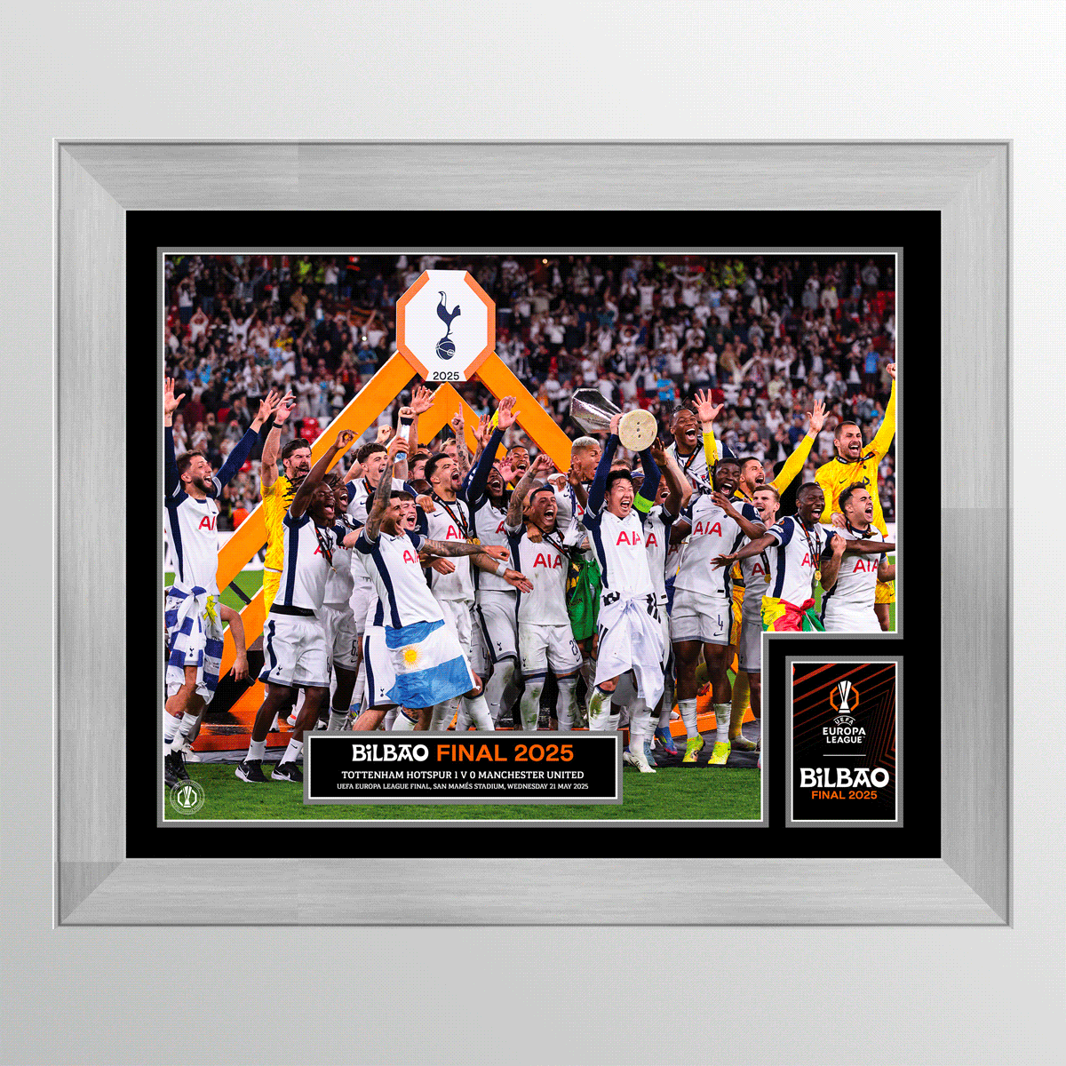 2025 UEFA Europa League Final Bilbao Framed and Mounted Winners Cup Lift - Tottenham Hotspur UEFA Club Competitions Online Store