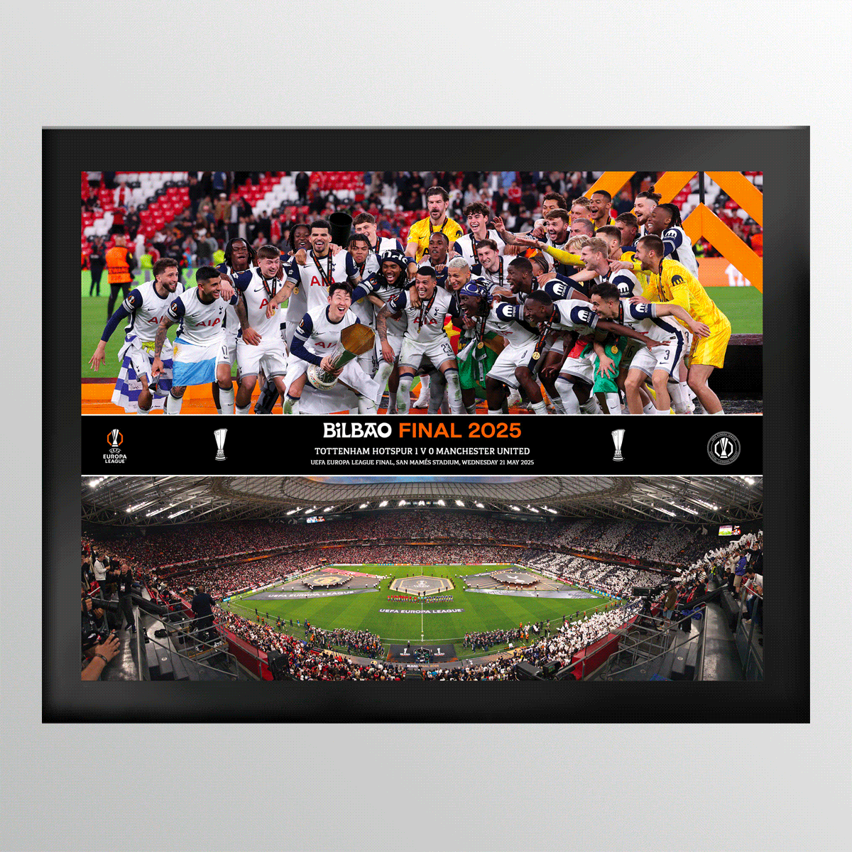 2025 UEFA Europa League Final Bilbao Tempered Glass Celebration Montage Featuring Trophy Lift and Panoramic Line Up UEFA Club Competitions Online Store