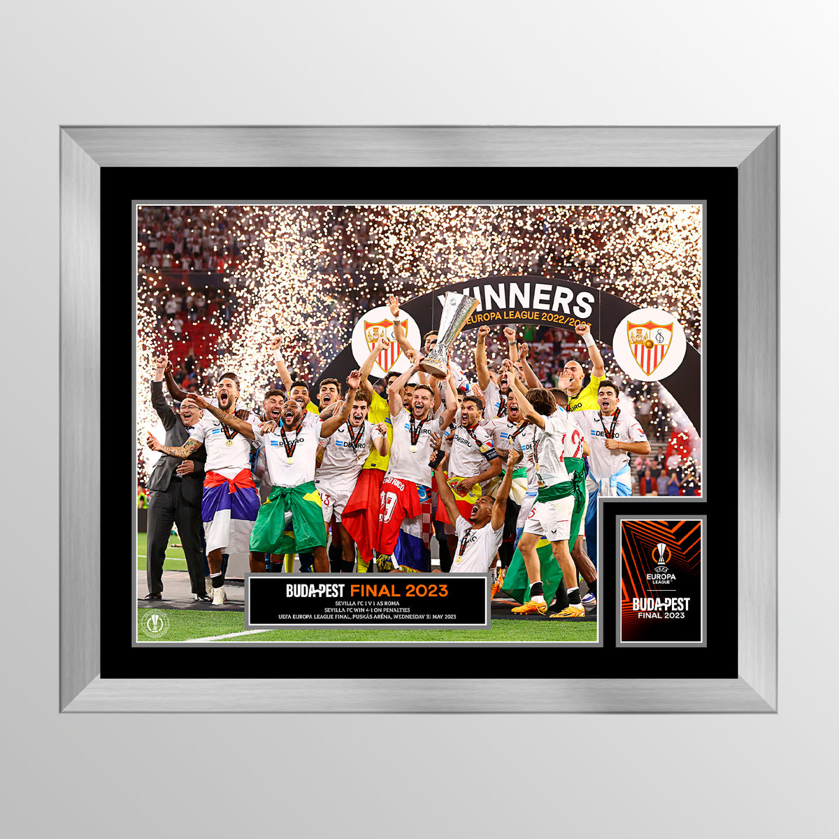 2023 UEFA Europa League Final Budapest Framed and Mounted Winners Cup Lift - Sévilla