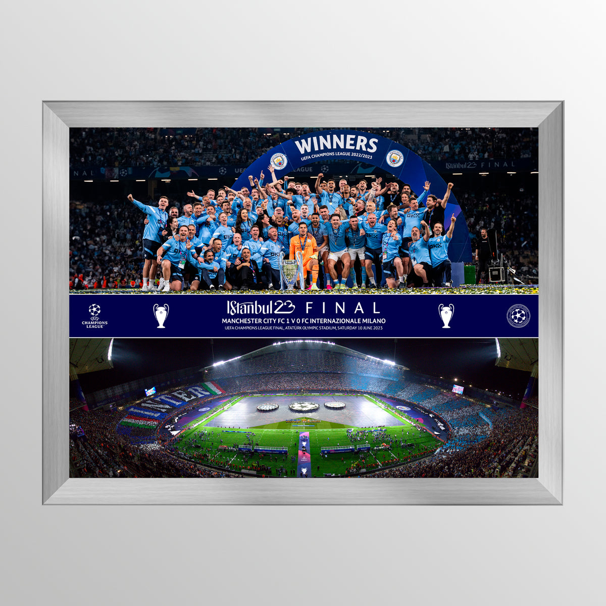 2023 UEFA Champions League Final Istanbul Celebration Camed Montage avec Trophy Lift et Panoramic Line Up