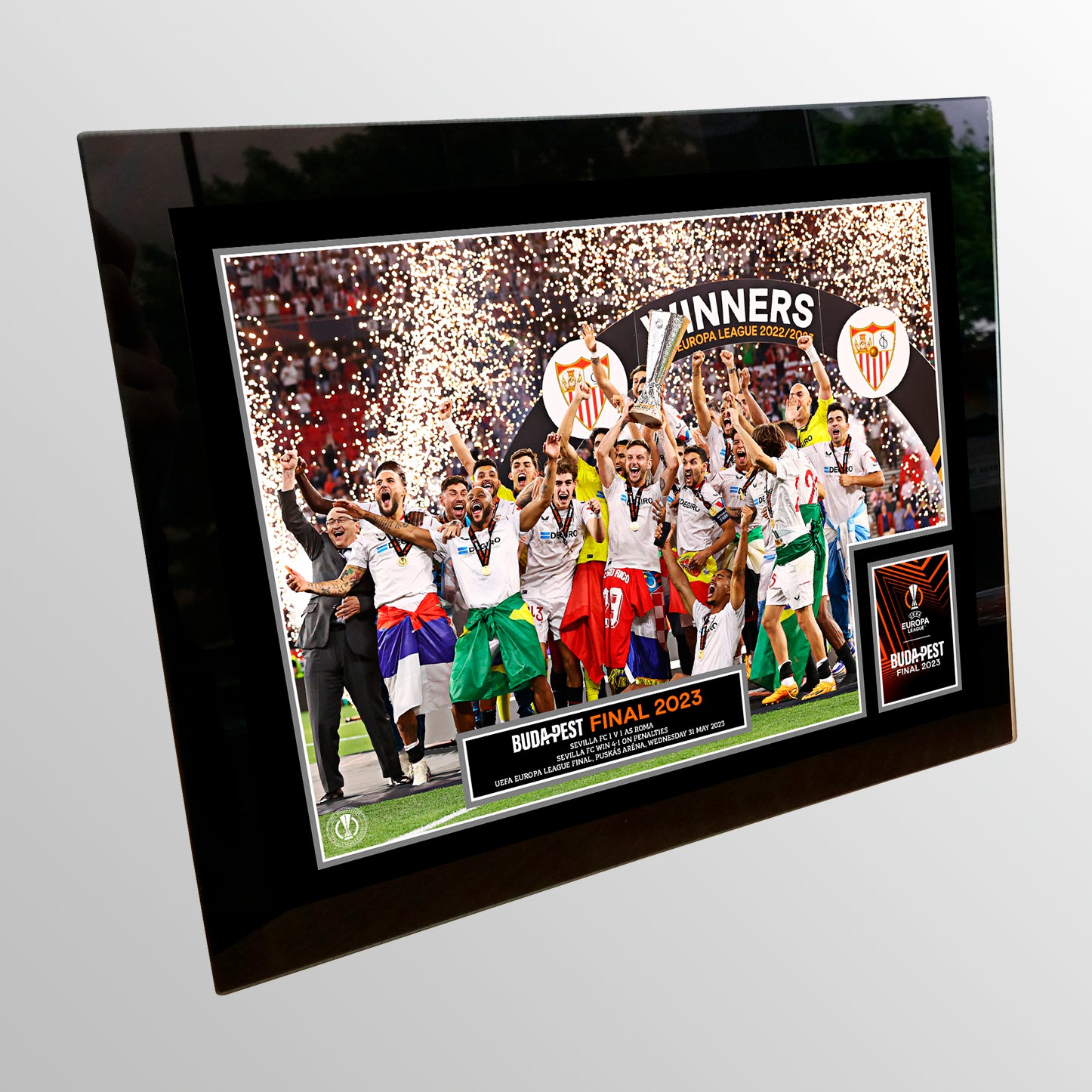 2023 UEFA Europa League Final Budapest Tempered Glass Winners Cup Lift - Sevilla UEFA Club Competitions Online Store