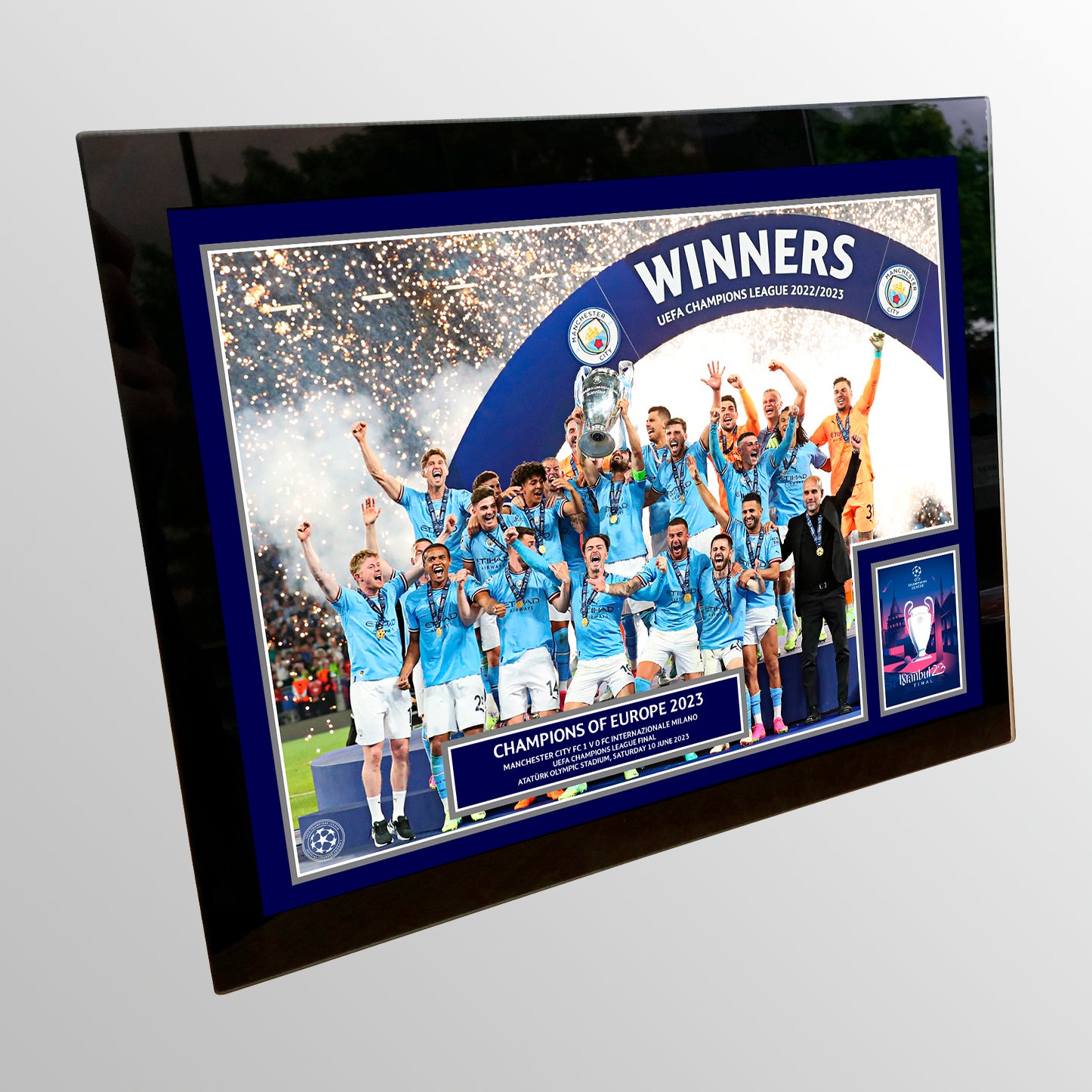2023 UEFA Champions League Final Istanbul Tempered Glass Winners Trophy Lift - Manchester City UEFA Club Competitions Online Store
