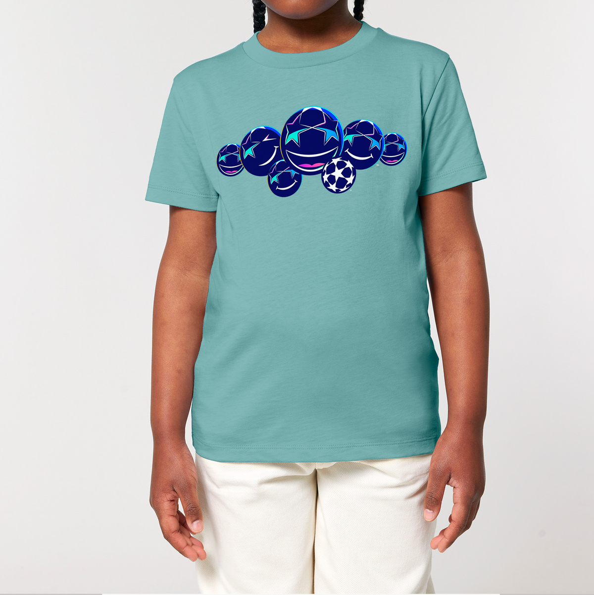 UCL Smiling Starball #2 Kids T-Shirt - Teal Monstera UEFA Club Competitions Online Store