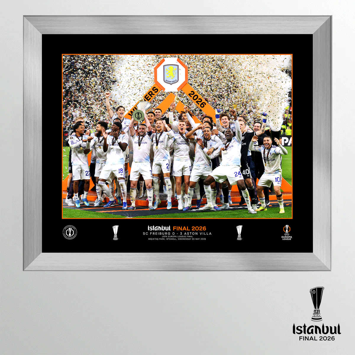 2026 UEFA Europa League Final Istanbul Framed and Mounted Winners Cup Lift - Aston Villa
