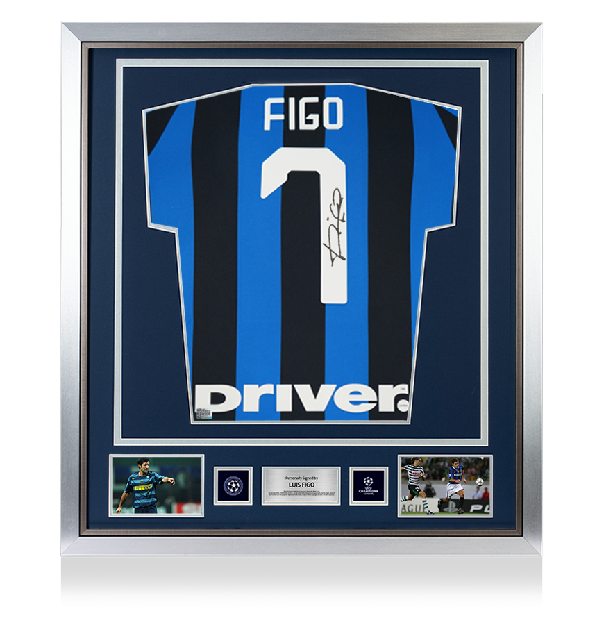 PRE-ORDER Luis Figo Official UEFA Champions League Back Signed and Framed Internazionale 2019-20 Home Shirt with Fan Style Number UEFA Club Competitions Online Store