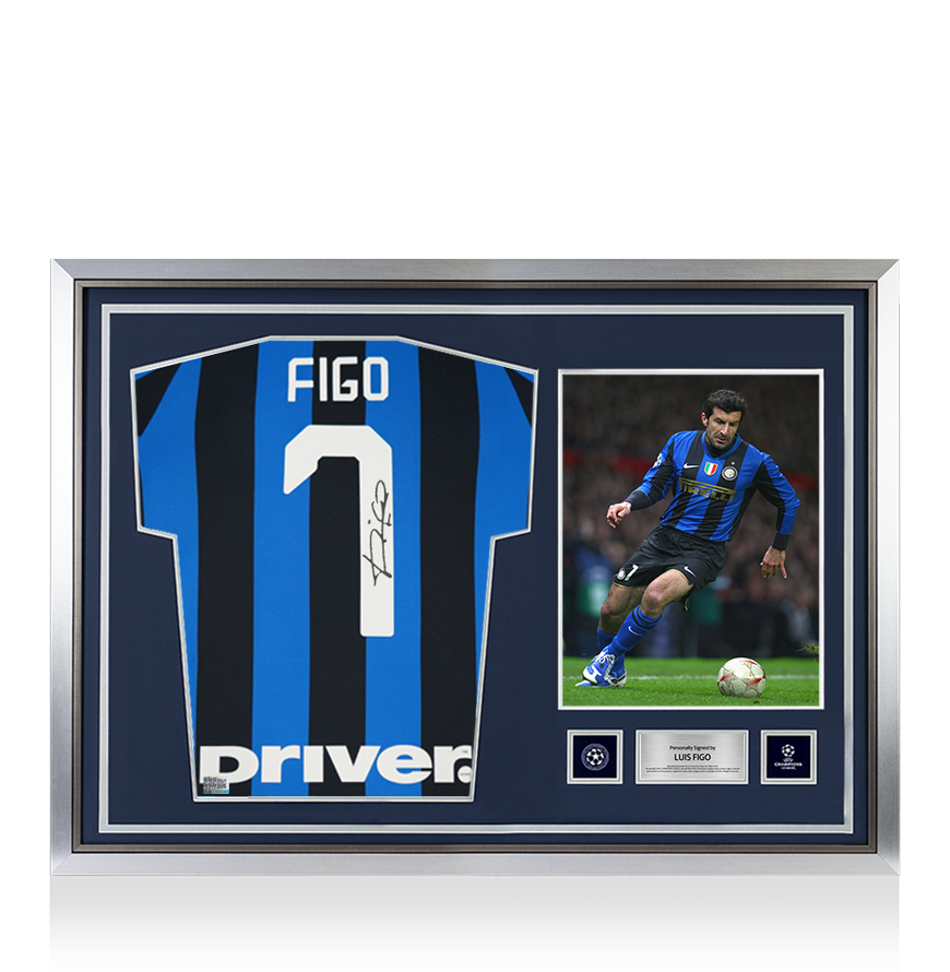 PRE-ORDER Luis Figo Official UEFA Champions League Back Signed and Hero Framed Internazionale 2019-20 Home Shirt with Fan Style Number UEFA Club Competitions Online Store