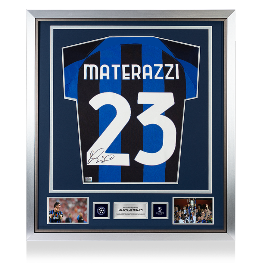 Marco Materazzi Official UEFA Champions League Back Signed and Framed Modern Internazionale Home Shirt