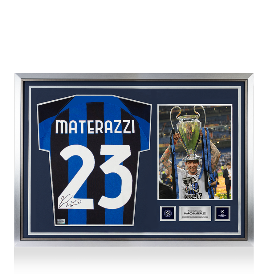 Marco Materazzi Official UEFA Champions League Back Signed and Hero Framed Modern Internazionale Home Shirt