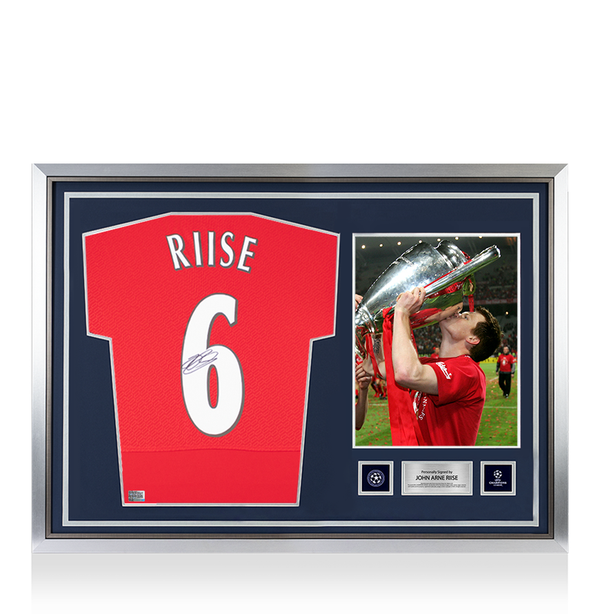 John Arne Riise Official UEFA Champions League Back Signed and Hero Framed Liverpool FC 2005 Home Shirt