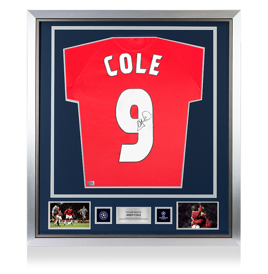 Andy Cole Official UEFA Champions League Back Signed and Framed Manchester United 1999 Home Shirt With Fan Style Numbers UEFA Club Competitions Online Store