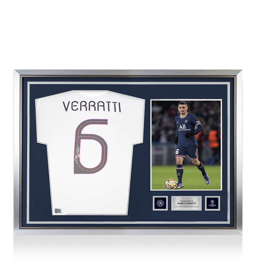 Marco Verratti Official UEFA Champions League Back Signed and Hero Framed Paris Saint-Germain 2021-22 Away Shirt
