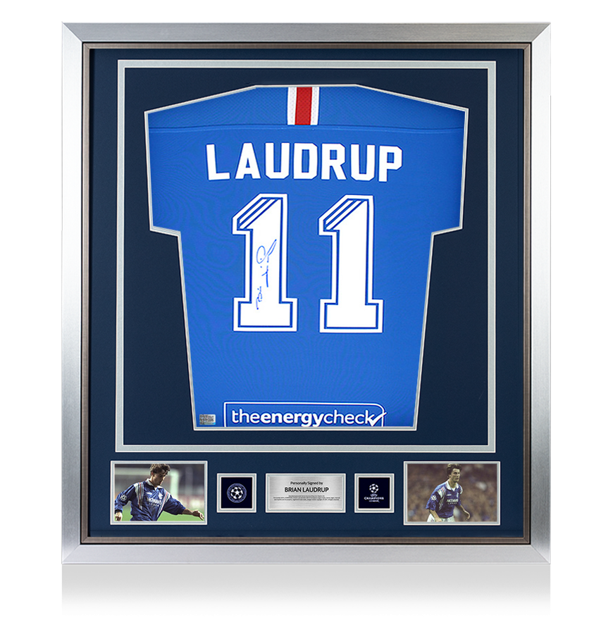 Brian Laudrup Official UEFA Champions League Back Signed and Framed Rangers 2020-21 Home Shirt