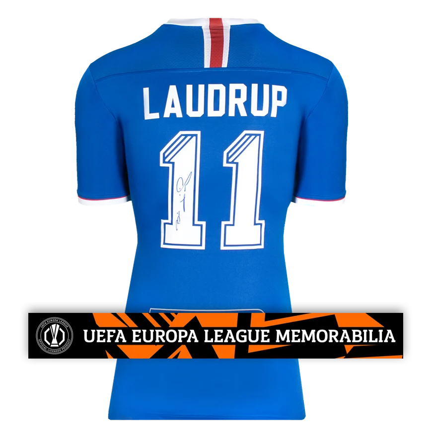Brian Laudrup Official UEFA Europa League Back Signed Rangers 2020-21 Home Shirt