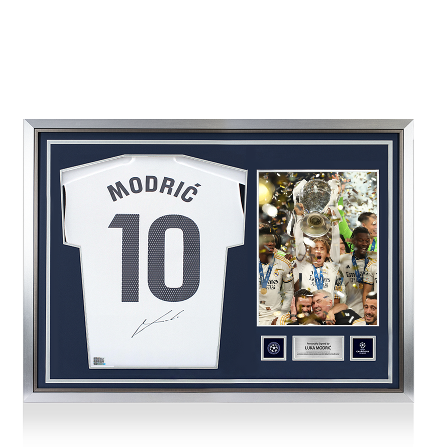 Luka Modric Official UEFA Champions League Back Signed and Hero Framed Real Madrid 2023-24 Home Shirt UEFA Club Competitions Online Store