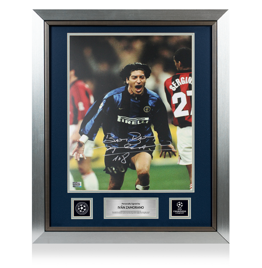 Ivan Zamorano Official UEFA Champions League Signed and Framed Internazionale Photo in Silver: Milan Derby Goal UEFA Club Competitions Online Store