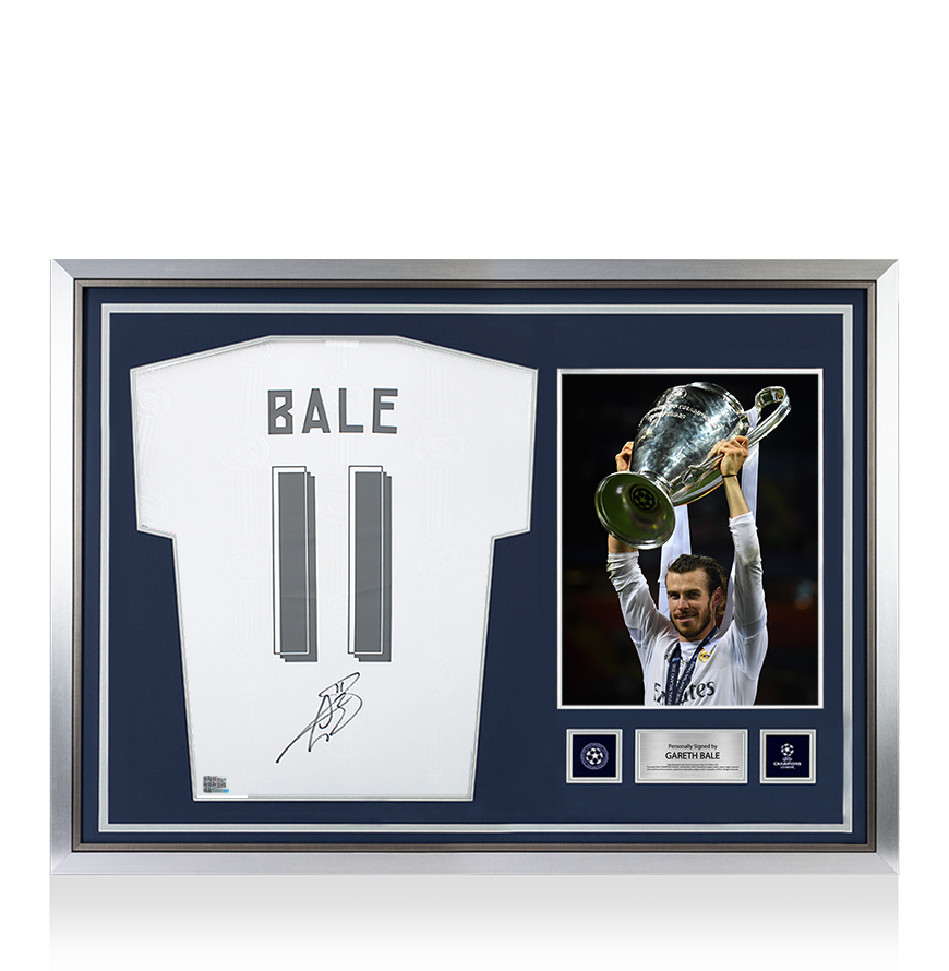 Gareth Bale Official UEFA Champions League Back Signed and Hero Framed Real Madrid Modern Home Shirt with Fan Style Numbers UEFA Club Competitions Online Store