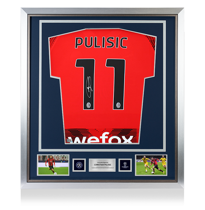 Christian Pulisic Official UEFA Champions League Back Signed and Framed AC Milan 2023-24 Home Shirt
