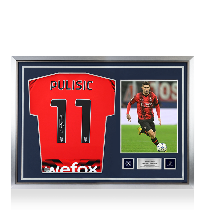 Christian Pulisic Official UEFA Champions League Back Signed and Framed AC Milan 2023-24 Home Shirt