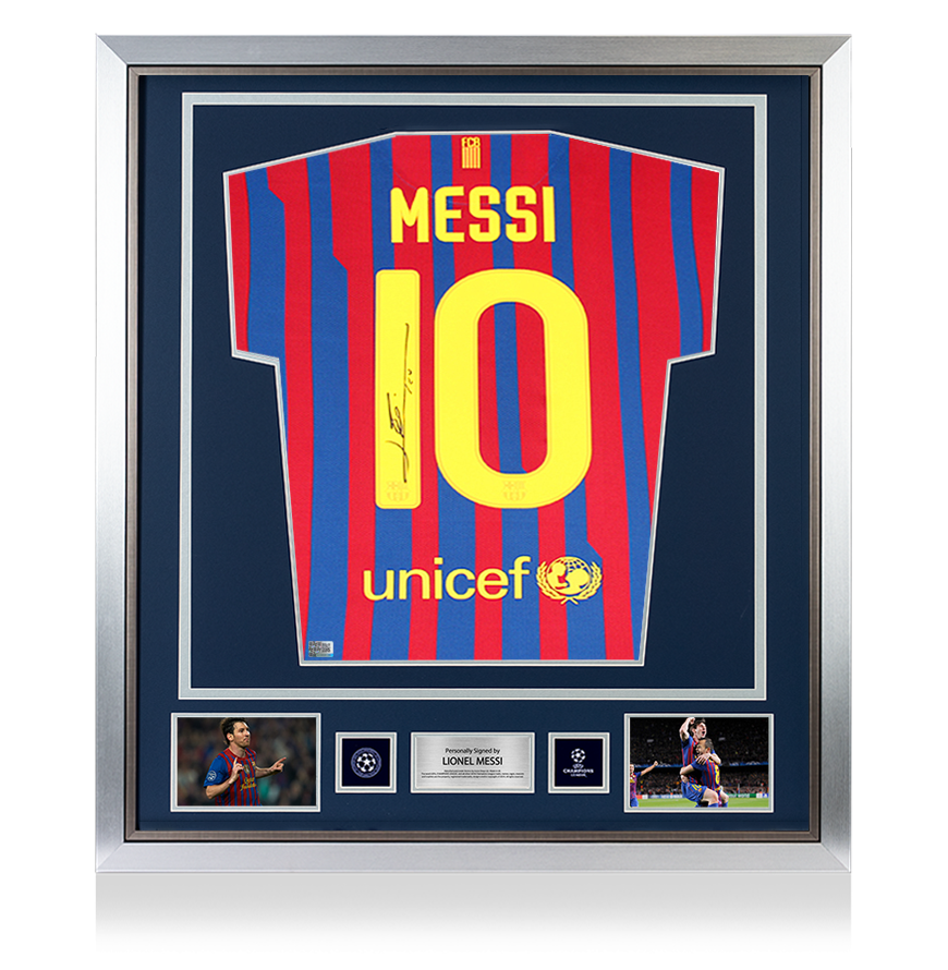 Lionel Messi Official UEFA Champions League Official Back Signed and Framed FC Barcelona 2011-12 Home Shirt UEFA Club Competitions Online Store