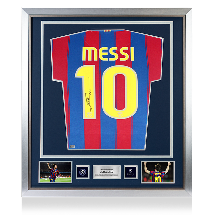 Lionel Messi Official UEFA Champions League Official Back Signed and Framed FC Barcelona 2009-10 Home Shirt UEFA Club Competitions Online Store