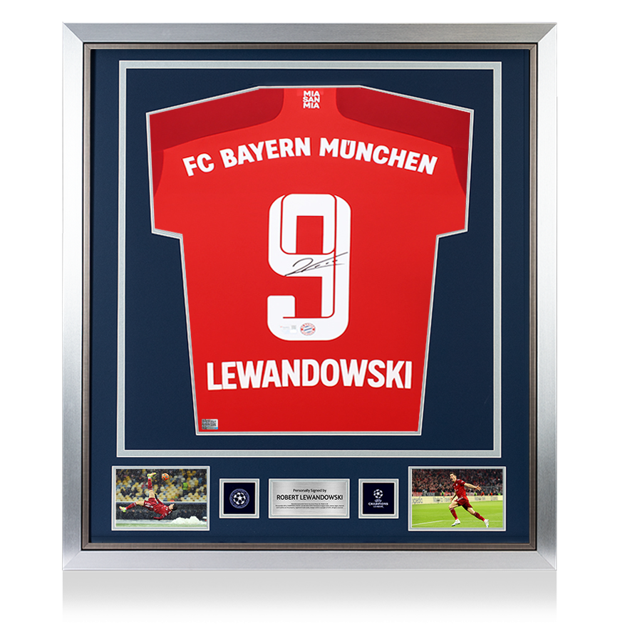 Robert Lewandowski Official UEFA Champions League Back Signed and Framed FC Bayern Munich 2021-22 Home Shirt UEFA Club Competitions Online Store