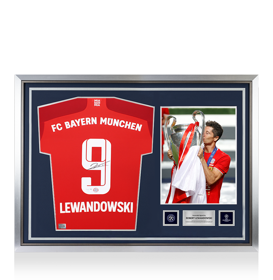 Robert Lewandowski Official UEFA Champions League Back Signed and Hero Framed FC Bayern Munich 2021-22 Home Shirt UEFA Club Competitions Online Store