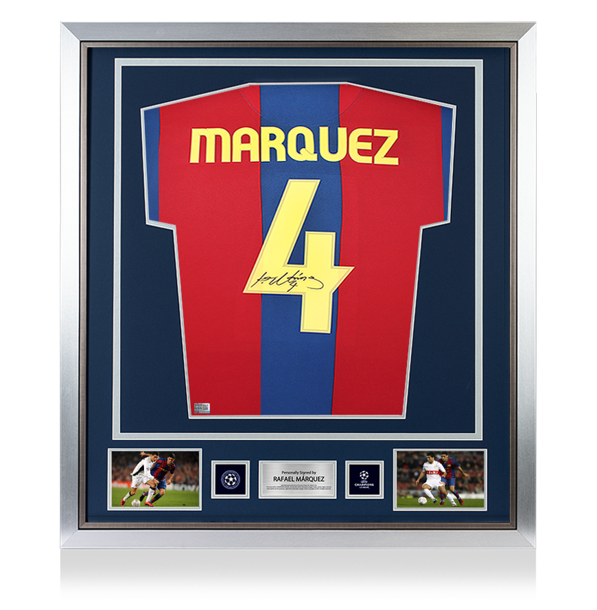 Rafael Marquez Official UEFA Champions League Back Signed and Framed FC Barcelona 2007 08 Home Shirt with Fan Style Numbers UEFA Club Competitions Online Store