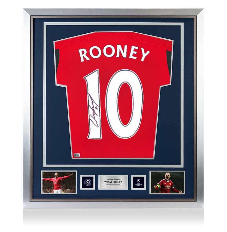 Wayne Rooney Official UEFA Champions League Back Signed and Framed Manchester United 2023-24 Home Shirt with Fan Style Numbers UEFA Club Competitions Online Store