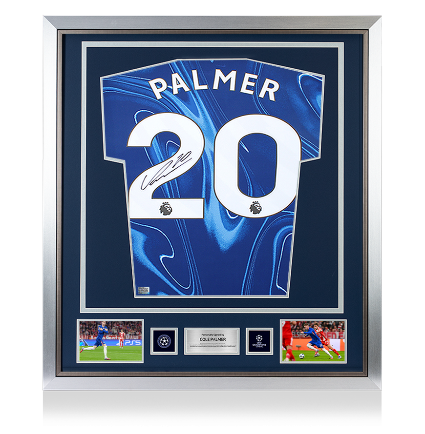 Cole Palmer Official UEFA Champions League Back Signed and Framed Chelsea 2024-25 Home Shirt