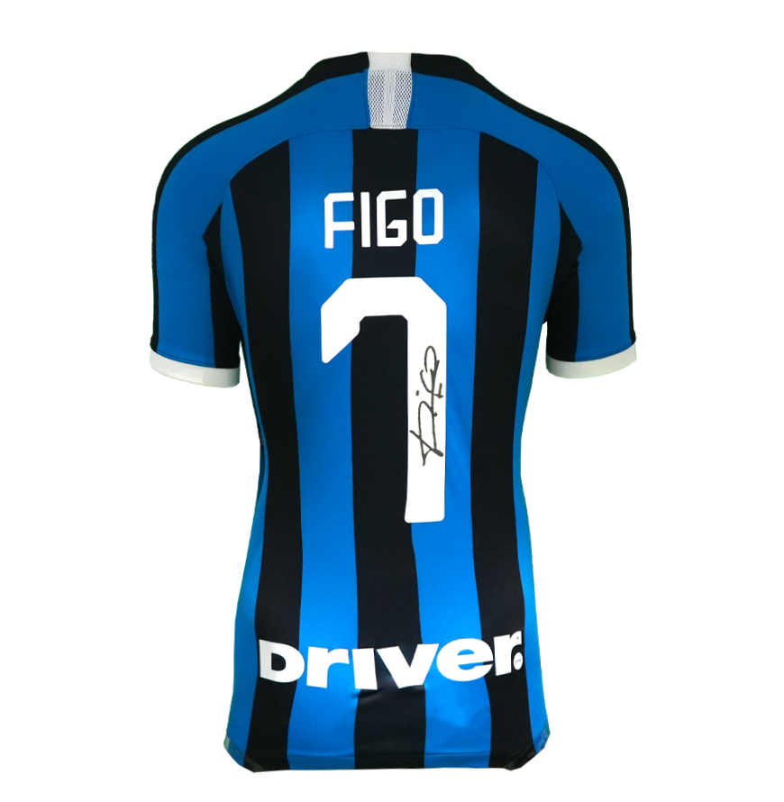Luis Figo Official UEFA Champions League Back Signed Internazionale 2019-20 Home Shirt with Fan Style Number