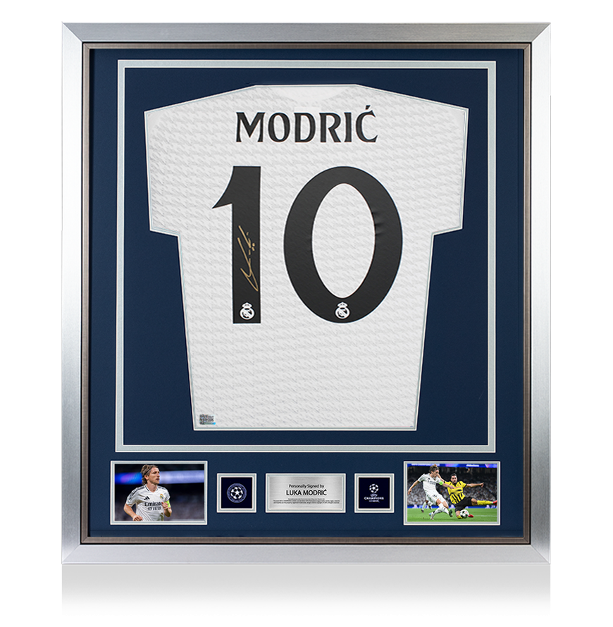 Luka Modric Official UEFA Champions League Back Signed and Framed Authentic Real Madrid 2024-25 Home Shirt UEFA Club Competitions Online Store