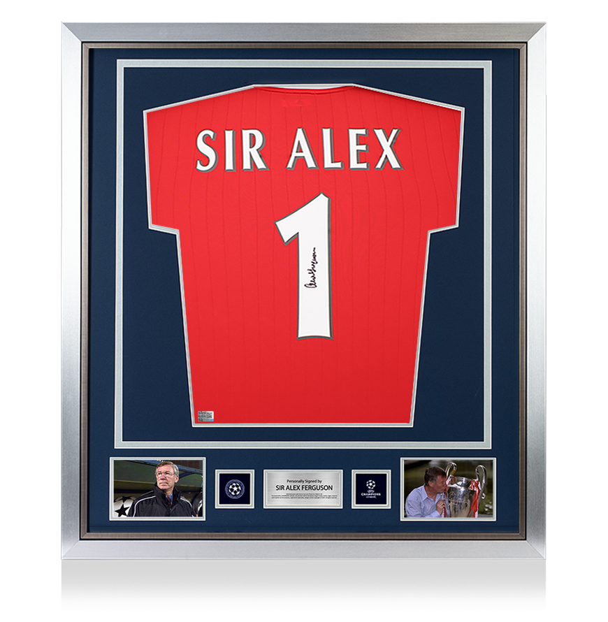 Sir Alex Ferguson Official UEFA Champions League Ferguson Back Signed and Framed Manchester United 2022-23 Home Shirt UEFA Club Competitions Online Store