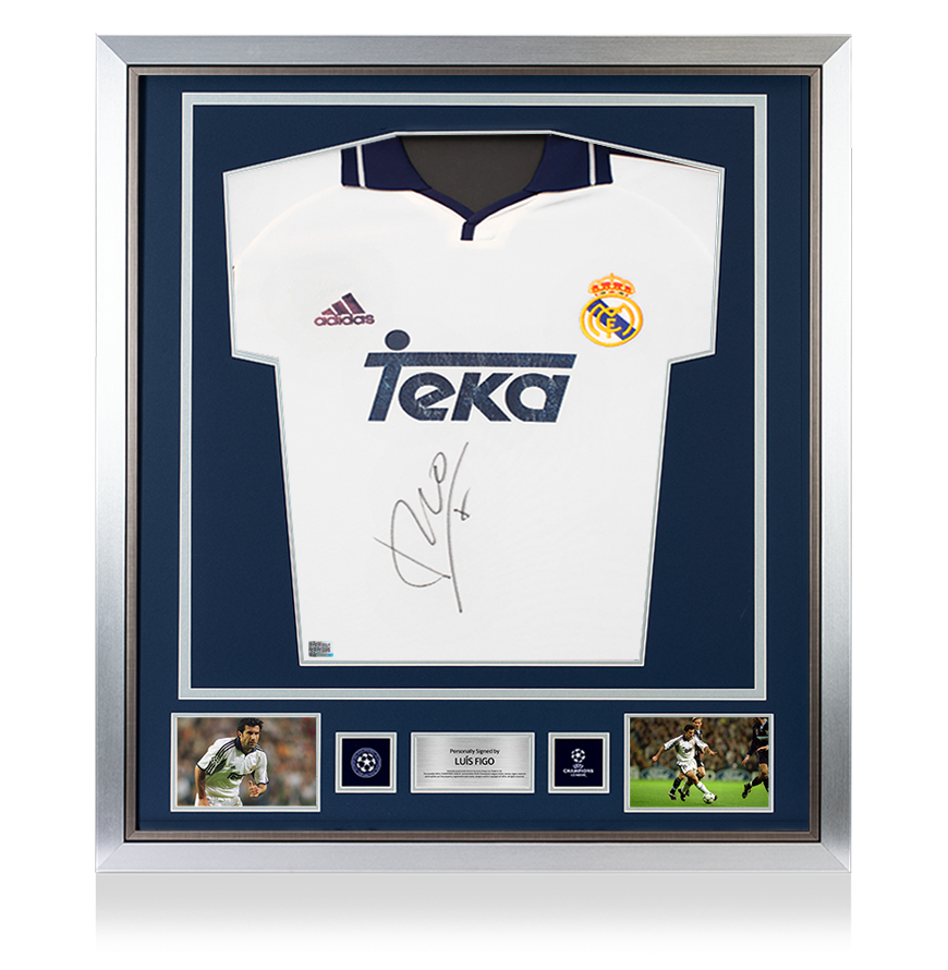 Luis Figo Official UEFA Champions League Front Signed and Framed Real Madrid 2000-01 Home Shirt UEFA Club Competitions Online Store