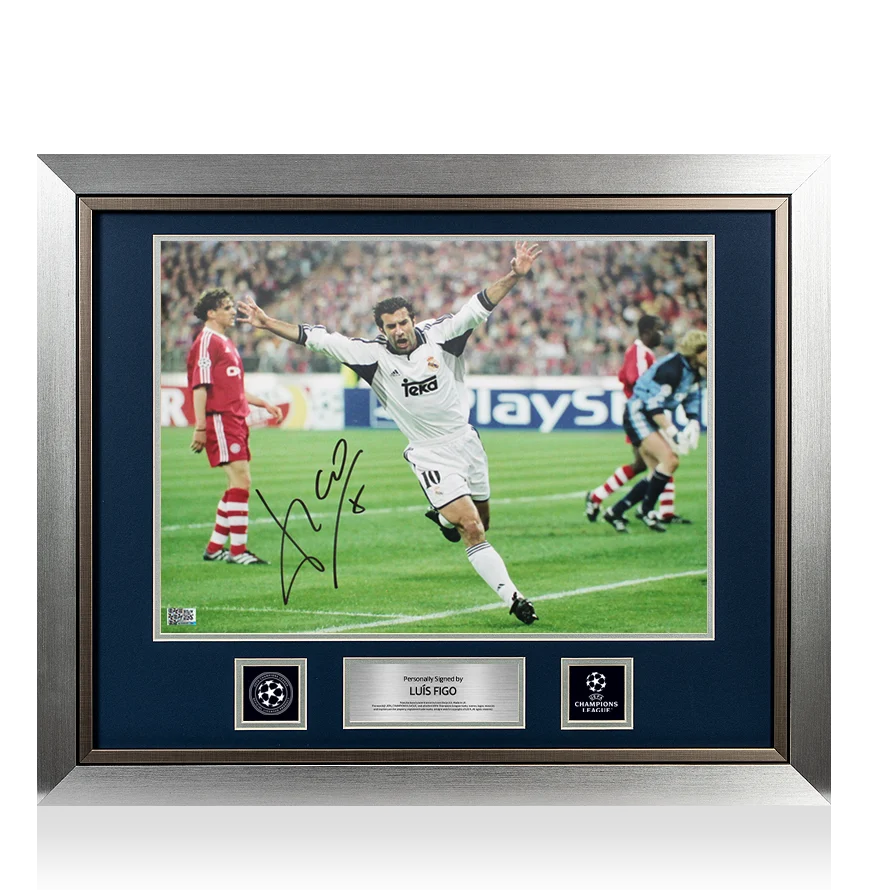 Luis Figo Official UEFA Champions League Signed and Framed Real Madrid Photo: Champions League Goal