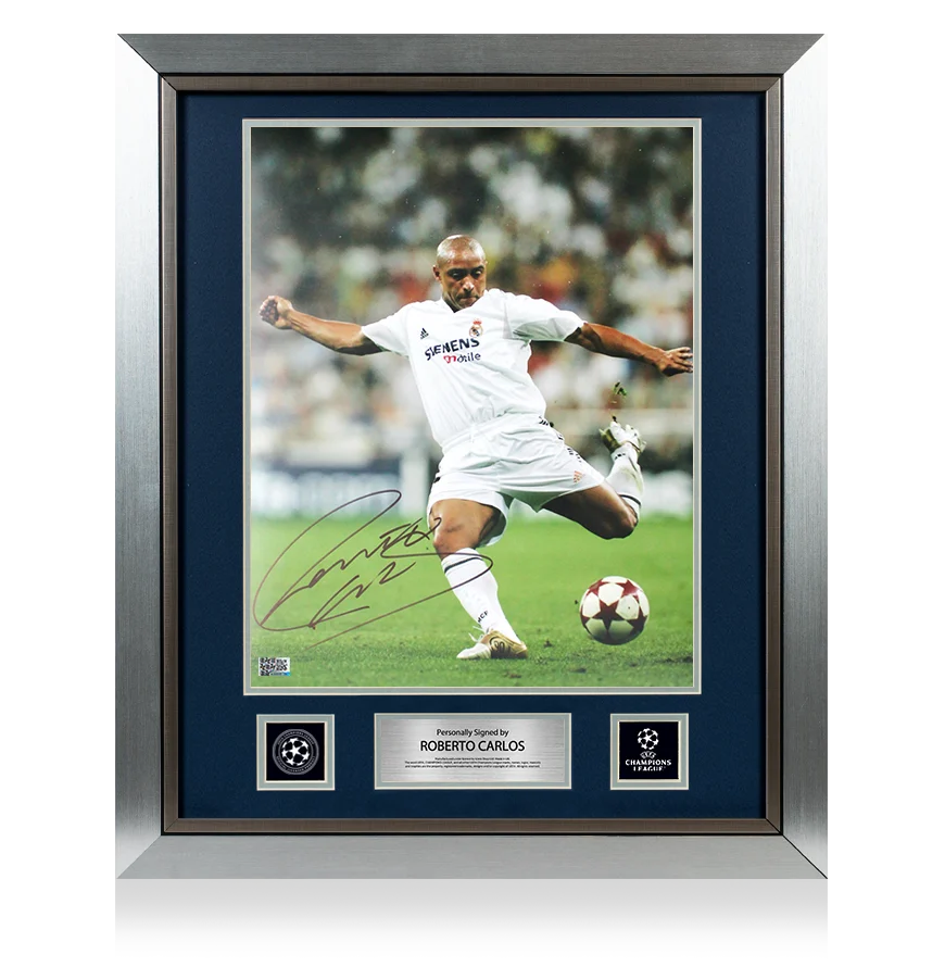 Roberto Carlos Official UEFA Champions League Signed and Framed Real Madrid CF Photo: Los Blancos Icon