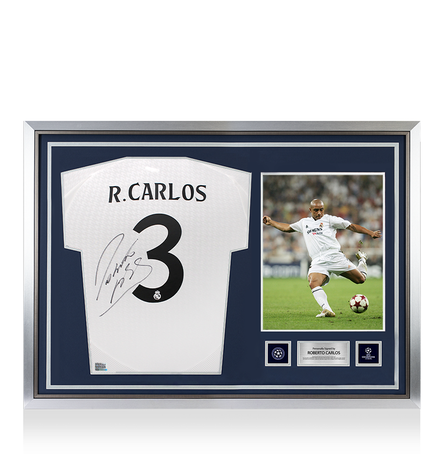 Roberto Carlos Official UEFA Champions League Back Signed and Hero Framed Real Madrid 2024-25 Home Shirt