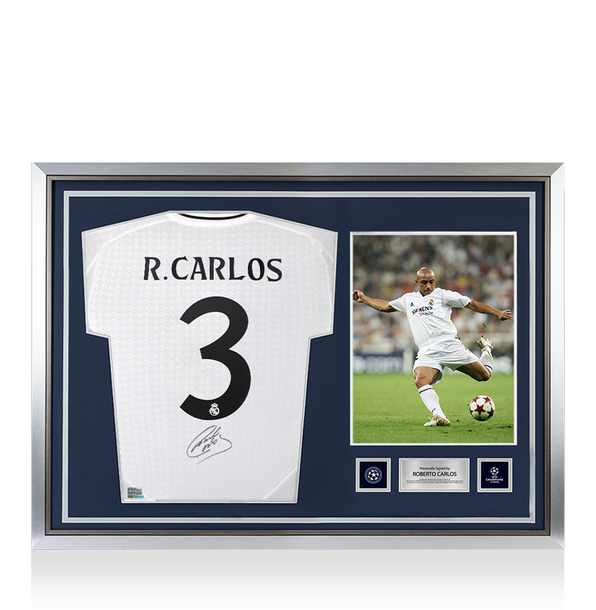 Roberto Carlos Official UEFA Champions League Back Signed and Hero Framed Real Madrid 2024-25 Home Shirt UEFA Club Competitions Online Store