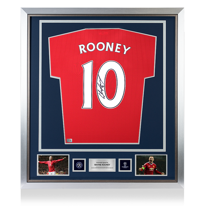 Wayne Rooney Official UEFA Champions League Back Signed and Framed Manchester United 2022-23 Home Shirt with Fan Style Numbers UEFA Club Competitions Online Store