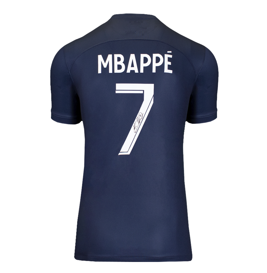 Kylian Mbappe Official UEFA Champions League Back Signed Paris Saint-Germain 2022-23 Home Shirt with Fan Style Numbers
