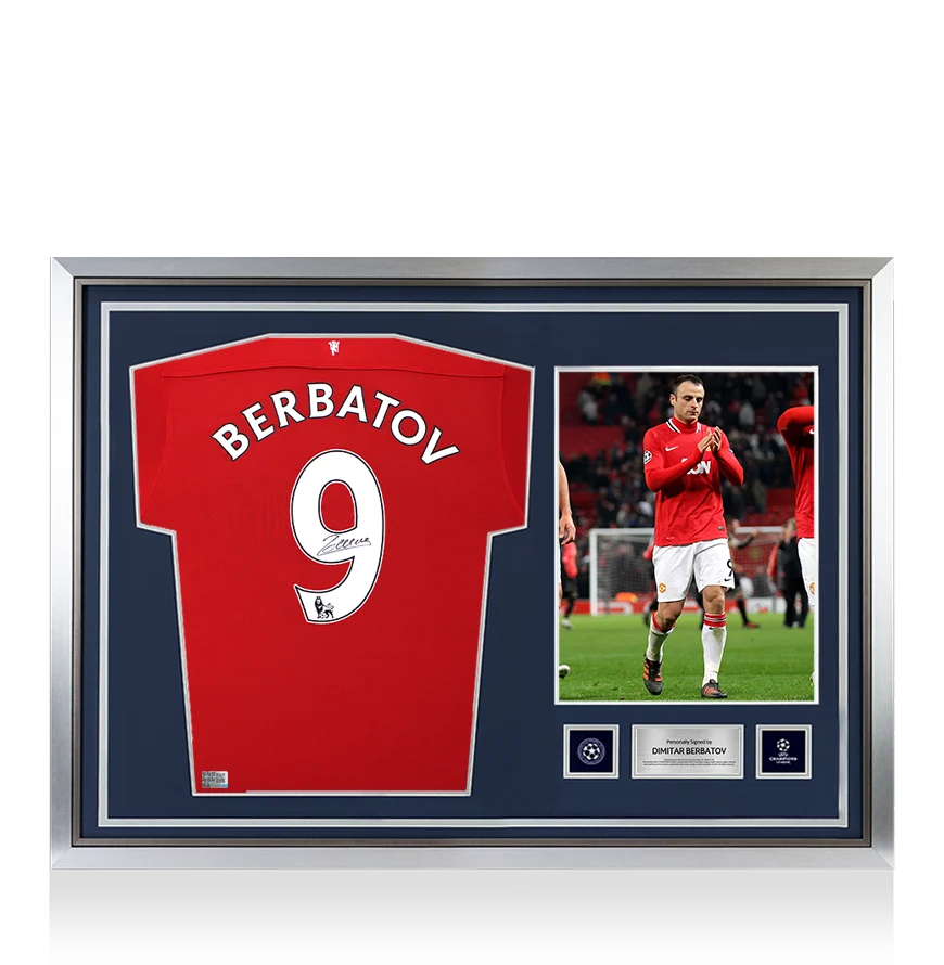 Dimitar Berbatov Official UEFA Champions League Back Signed and Hero Framed Manchester United 2011-12 Home Shirt