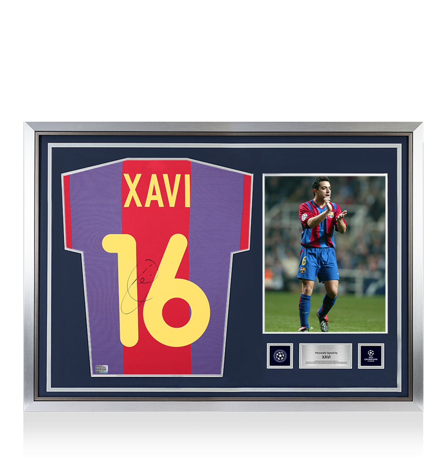 Xavi Official UEFA Champions League Back Signed and Hero Framed FC Barcelona 2000-01 Home Shirt