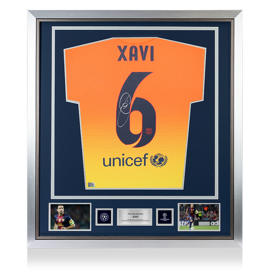 Xavi Official UEFA Champions League Back Signed and Framed FC Barcelona 2012-13 Away Shirt