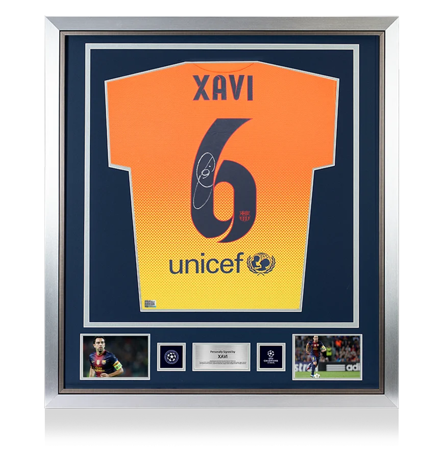 Xavi Official UEFA Champions League Back Signed and Framed FC Barcelona 2012-13 Away Shirt