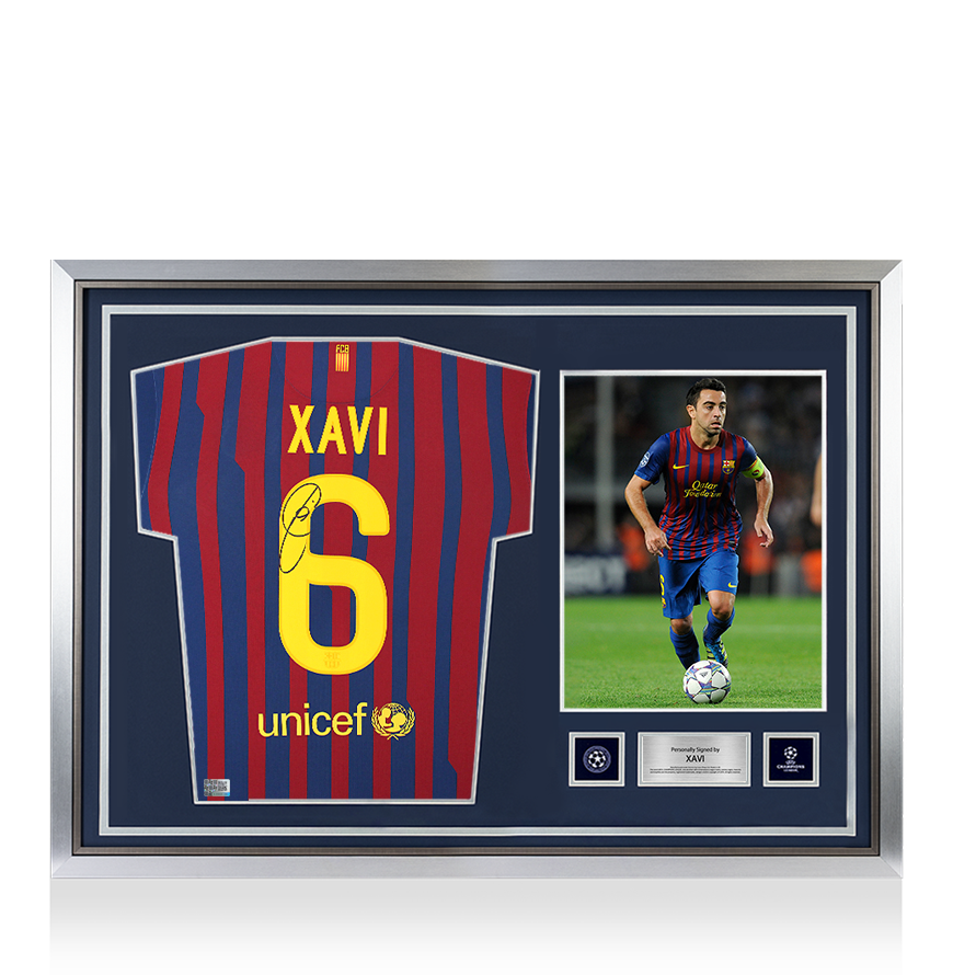 Xavi Official UEFA Champions League Back Signed and Hero Framed FC Barcelona 2011-12 Home Shirt
