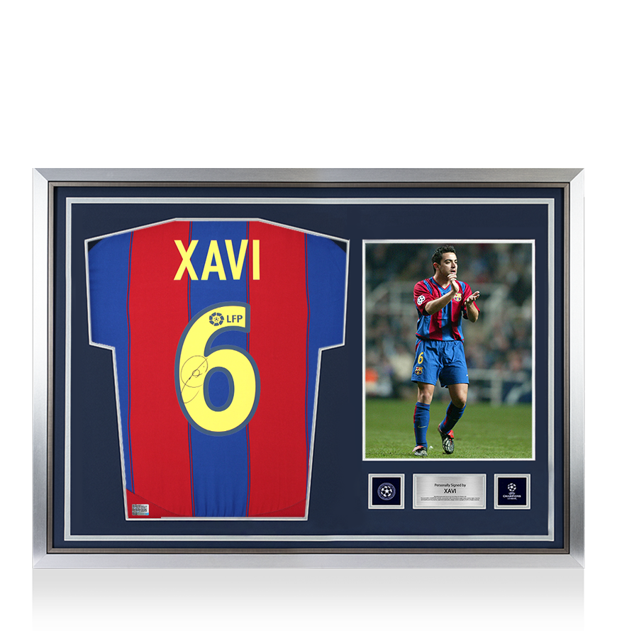 Xavi Official UEFA Champions League Back Signed and Hero Framed FC Barcelona 2003-04 Home Shirt