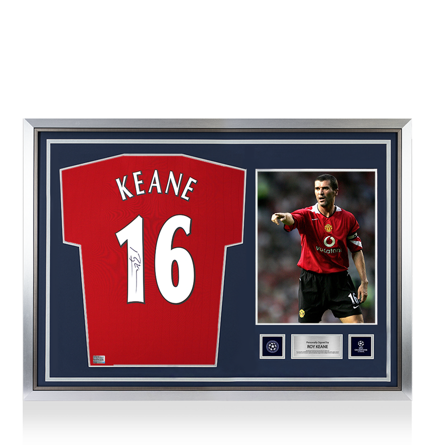 Roy Keane Official UEFA Champions League Back Signed and Hero Framed Manchester United 2022-23 Home Shirt with Fan Style Numbers
