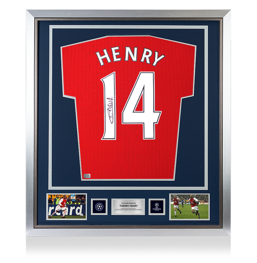 Thierry Henry Official UEFA Champions League Back Signed and Framed Arsenal Retro Home Shirt with Fan Style Numbers